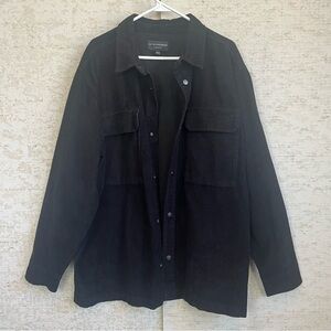 NWT Corduroy Shacket Snap Up Black Front Pockets Oversized Fit No Boundaries